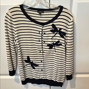 Talbots Navy Blue and White Striped Sweater